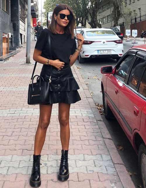 Jupe en cuir à volants