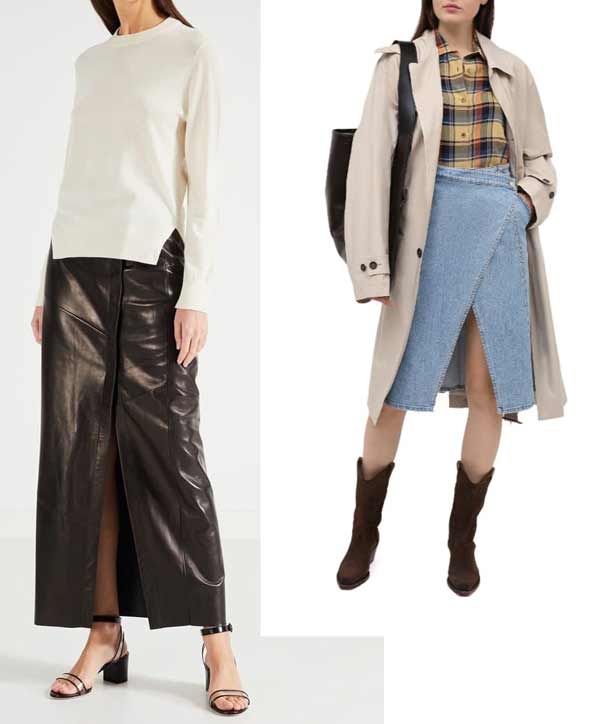 Jupe portefeuille à la mode en cuir et denim