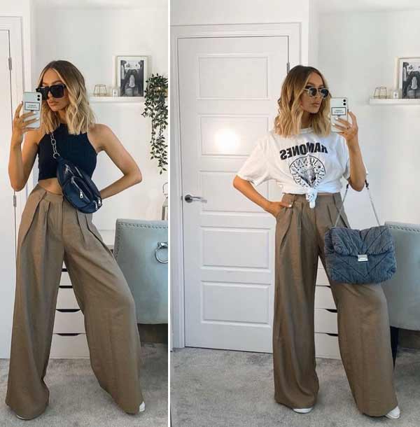 Pantalon large avec un t-shirt et un top
