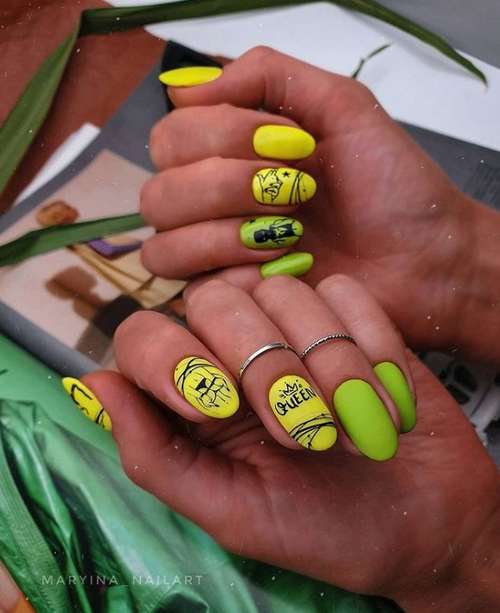 Vert fluo avec manucure jaune