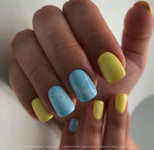 Conception des ongles bleu printemps