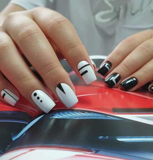 Conception de manucure noir et blanc