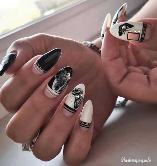 Ongles longs noirs et blancs
