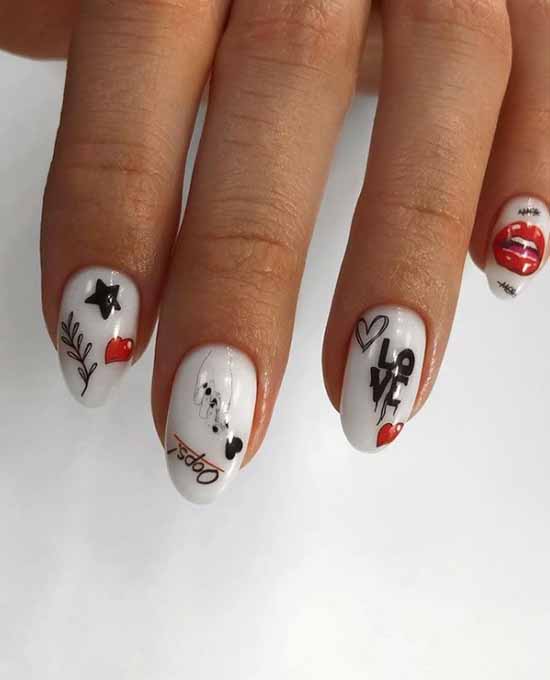 Ongles blancs avec un cœur
