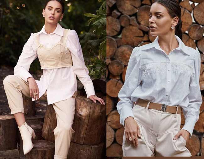 Chemise blanche avec ornements et manches bouffantes