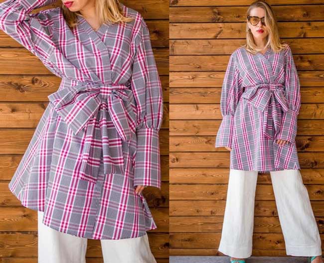 Chemise longue avec manches bouffantes accentuées