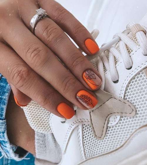 Feuilles sur les ongles orange