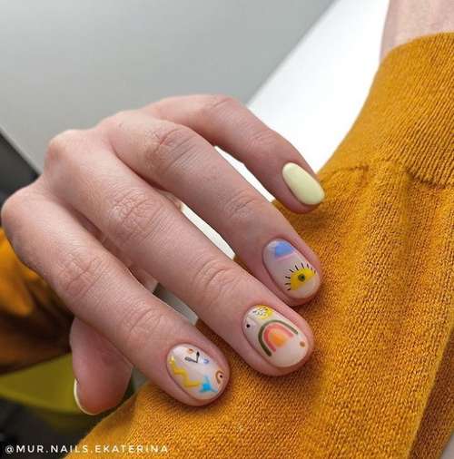 Manucure avec un motif pour ongles courts: tendances 2021, photos