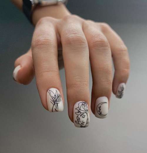 Manucure avec un motif pour ongles courts: tendances 2021, photos