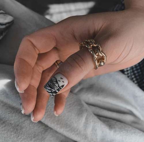 Manucure avec un motif pour ongles courts: tendances 2021, photos