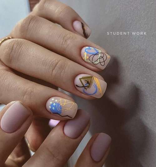 Manucure avec un motif pour ongles courts: tendances 2021, photos