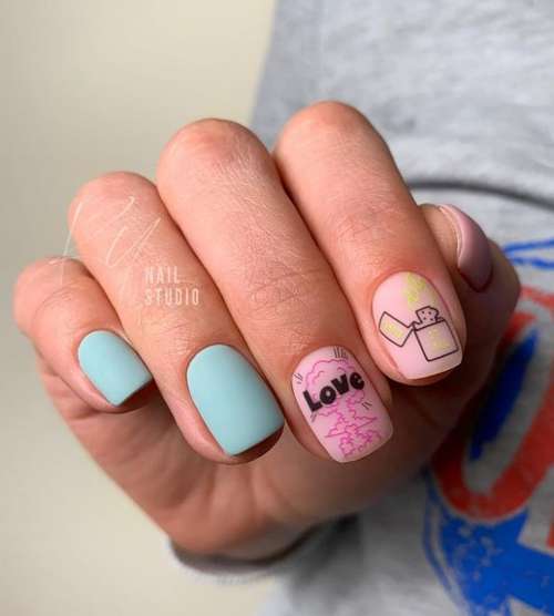 Manucure avec un motif pour ongles courts: tendances 2021, photos