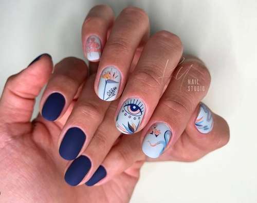 Manucure avec un motif pour ongles courts: tendances 2021, photos