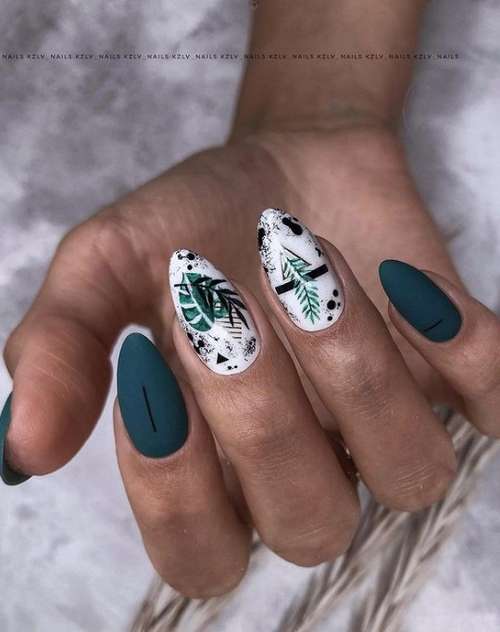 Manucure avec feuilles: design 2021-2022, nouveautés sur la photo