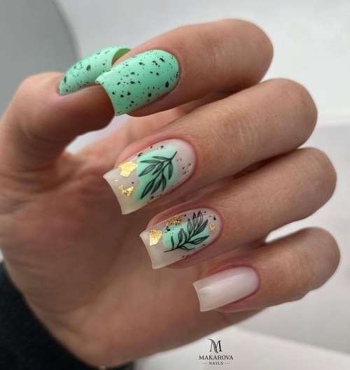 Manucure avec feuilles: design 2021-2022, nouveautés sur la photo