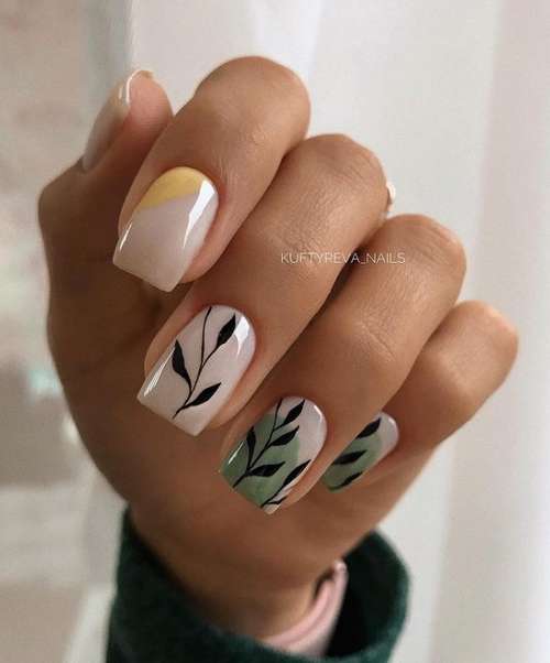 Manucure avec feuilles: design 2021-2022, nouveautés sur la photo