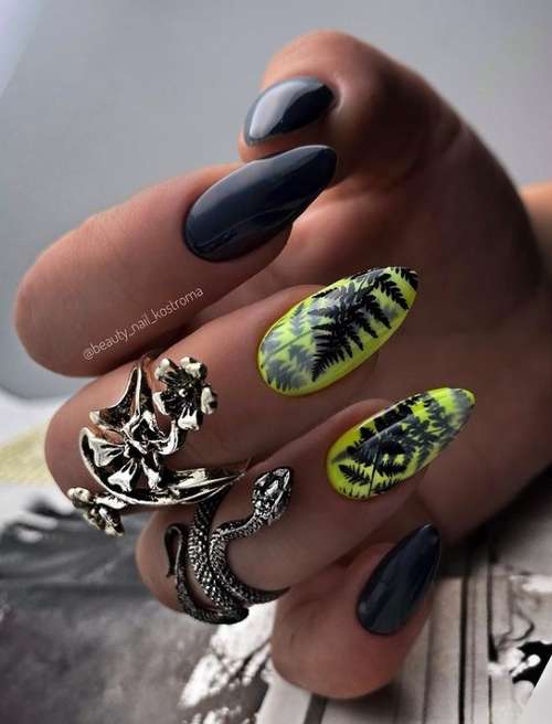 Manucure avec feuilles: design 2021-2022, nouveautés sur la photo