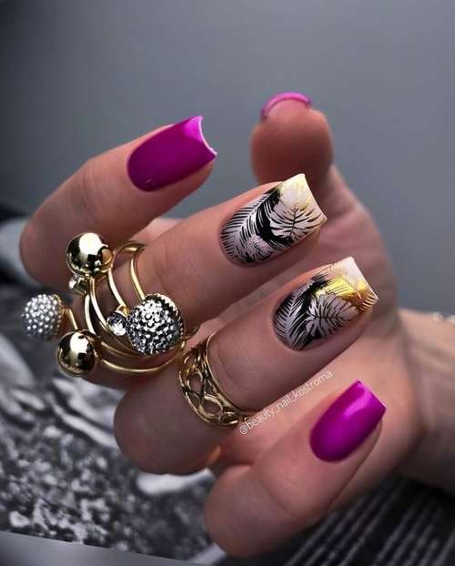 Manucure avec feuilles: design 2021-2022, nouveautés sur la photo