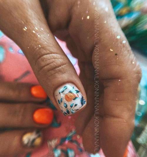 Manucure avec feuilles: design 2021-2022, nouveautés sur la photo