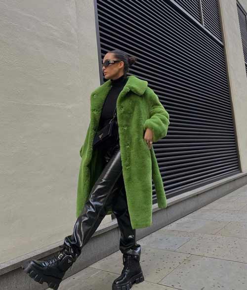 Manteau fausse fourrure vert