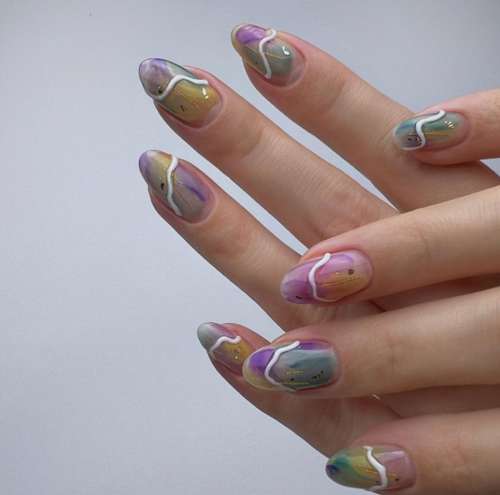Manucure violette avec design: nouveautés, photo 2022