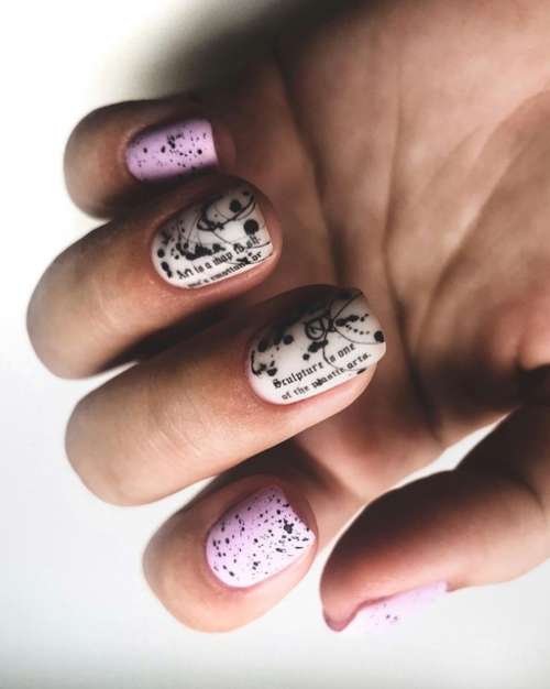 Manucure violette avec design: nouveautés, photo 2022