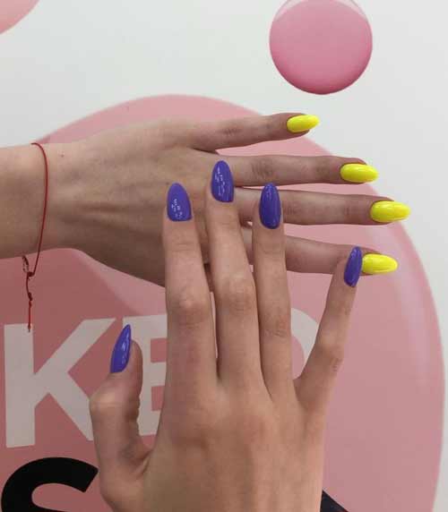 Manucure jaune violet