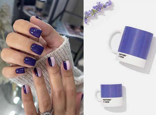 Manucure bleu violet avec design