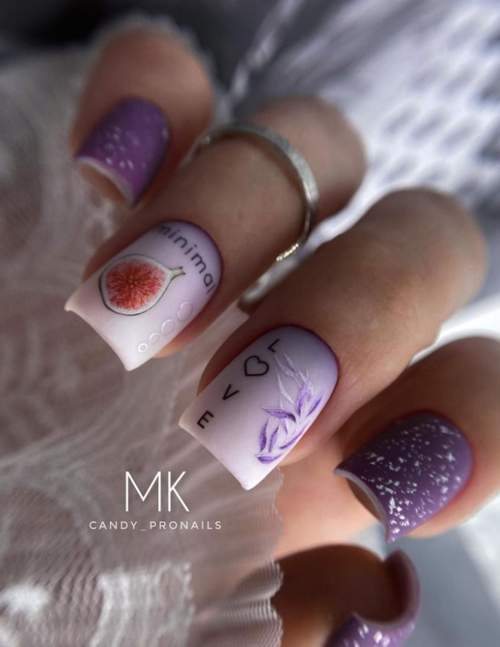 Manucure violette avec design 2022: photos, actualités mode