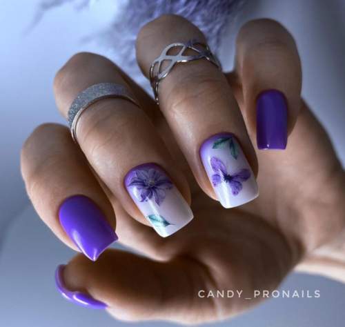 Manucure violette avec design 2022: photos, actualités mode