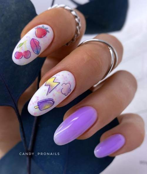 Manucure violette avec design 2022: photos, actualités mode