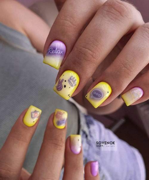 Manucure violette avec design 2022: photos, actualités mode