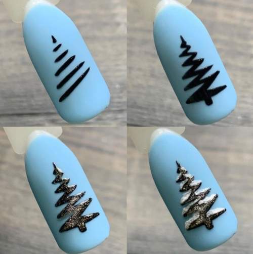 Manucure bleue à chevrons