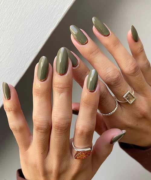 Manucure olive pour ongles longs