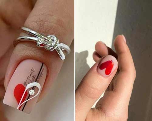 Manucure nue avec des coeurs sur les ongles: photo 2022