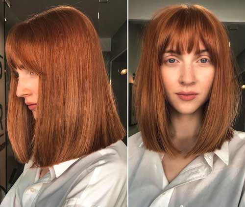 Coupe de cheveux long bob couleur rouge