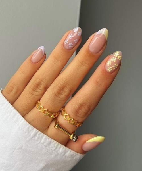 Manucure française jaune 2022: nouveaux designs, photos