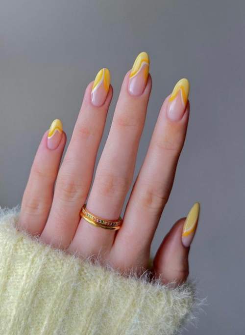Manucure française jaune 2022: nouveaux designs, photos