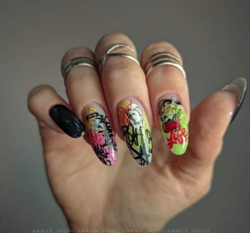 Ongles longs avec graffiti