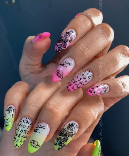 Graffiti sur les ongles: manucure tendance 2022, photo