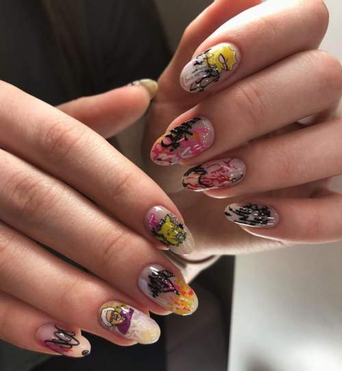 Graffiti sur les ongles: manucure tendance 2022, photo