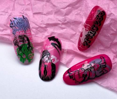 Graffiti sur les ongles: manucure tendance 2022, photo