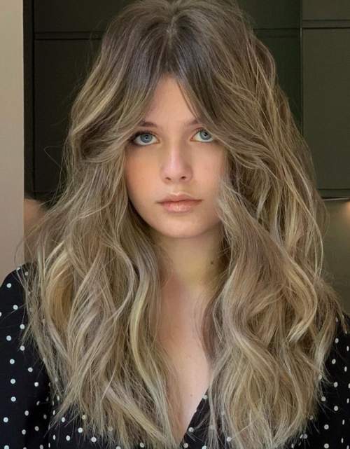 Cheveux longs avec une frange