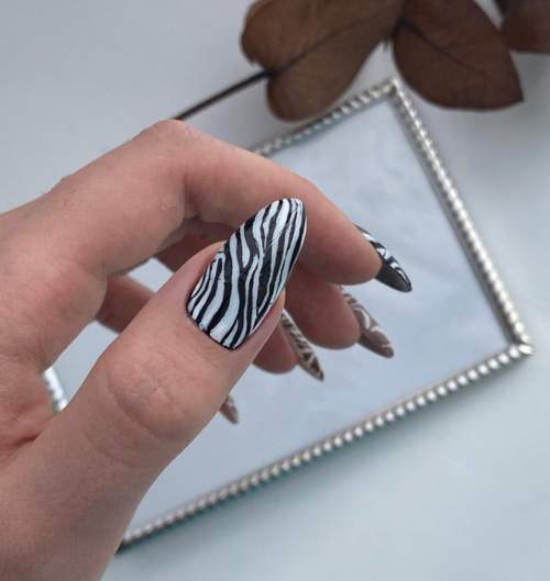 Ongles en forme d'amande avec zèbre