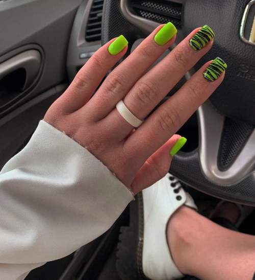 Ongles et zèbre au néon vert