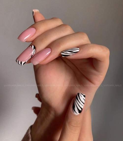 Imprimé zèbre sur les ongles : 100 photos, de belles nouveautés