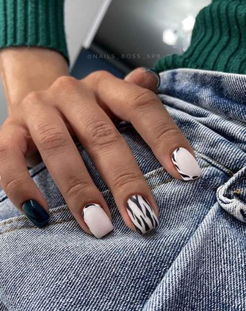 Imprimé zèbre sur les ongles : 100 photos, de belles nouveautés