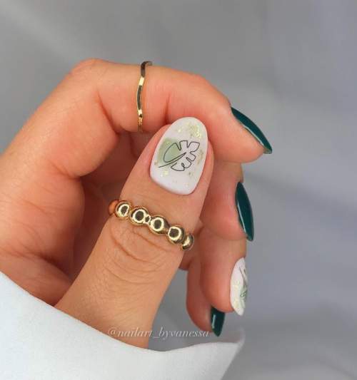 Ongles courts manucure automne vert foncé