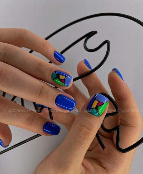 Carré d'automne manucure bleu