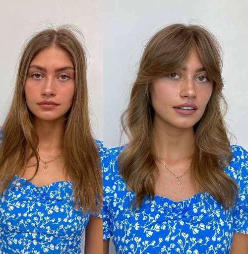 Rideau de frange aux cheveux longs: coupes de cheveux 2023, photo